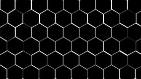 Black hexagonal honeycomb background. Seamless loop 3D render animation