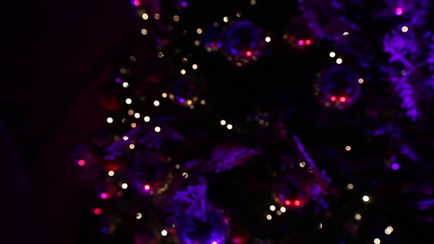 Christmas tree at night with purple lights - camera moving up | Shutterstock HD Video #1101611141