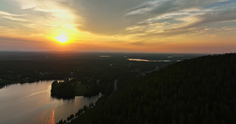 Aerial view around hills, revealing of the Levi town, midnight sun in Lapland | Shutterstock HD Video #1101611157