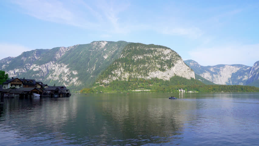 Hallstatt village with hallstatt lake in austria | Shutterstock HD Video #1101611897