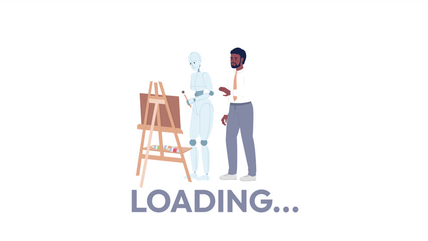 Animated AI art generator loader. Digital painting. Flash message 4K video footage. Color isolated loading wait-animation progress indicator with alpha channel transparency for app, web design