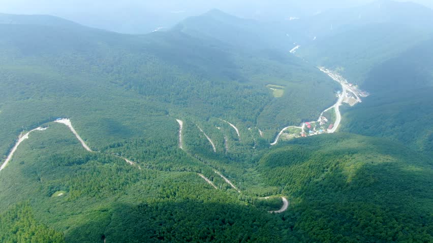 The winding Dumundongjae-gil in Taebaek city, Gangwon-do