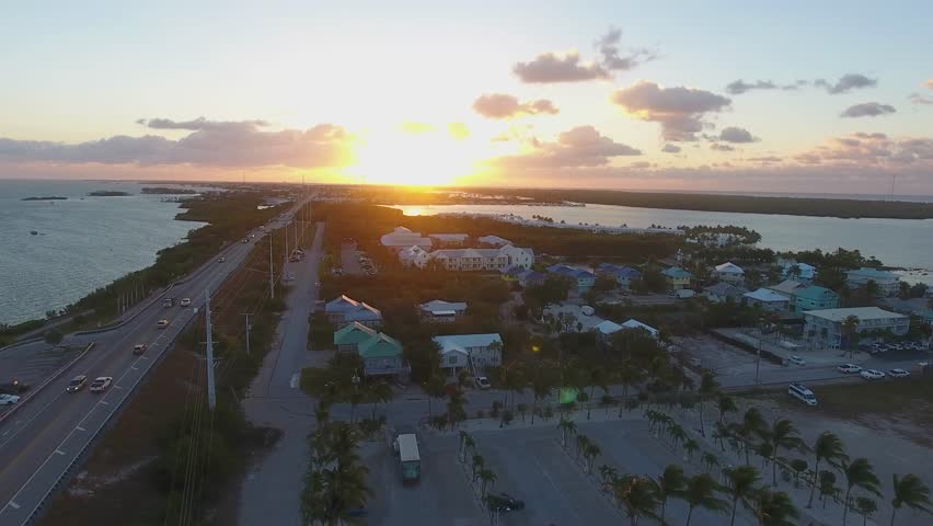 Aerial flying in the Florida Keys at Sunrise on Marathon Key
