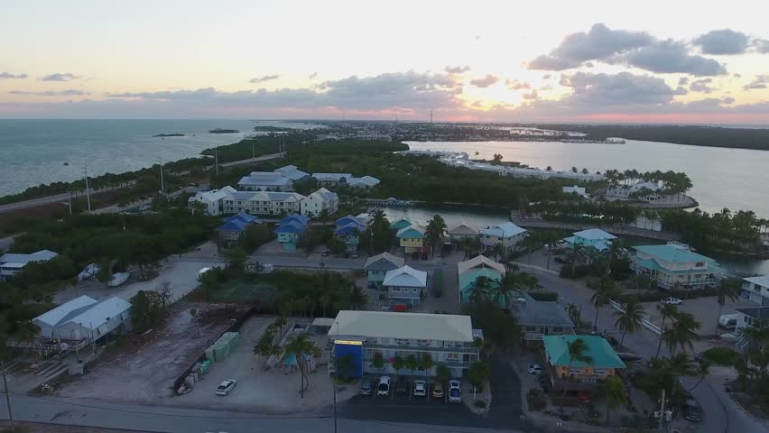Aerial flying in the Florida Keys at Sunrise on Marathon Key
