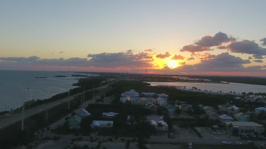 Aerial flying in the Florida Keys at Sunrise on Marathon Key