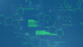 Animation of scientific data processing and chemical structures on blue background. Global science, digital interface and data processing concept digitally generated video. - Powered by Shutterstock - Get 15% off with code: PIKWIZARD15