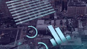Animation of financial data processing over cityscape. Global business, finances, computing and data processing concept digitally generated video. - Powered by Shutterstock - Get 15% off with code: PIKWIZARD15