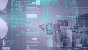 Animation of financial data processing over empty office. Global business, finances, computing and data processing concept digitally generated video. - Powered by Shutterstock - Get 15% off with code: PIKWIZARD15