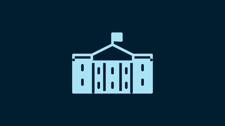 White United States Capitol Congress icon isolated on blue background. Washington DC, USA. 4K Video motion graphic animation.