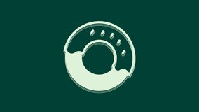 White Donut with sweet glaze icon isolated on green background. 4K Video motion graphic animation.