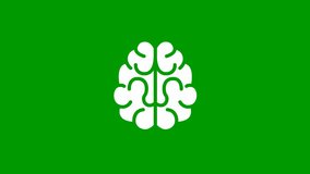 Animated white symbol of brain. Concept of idea and creative. Looped video. Flat vector illustration isolated on green background.