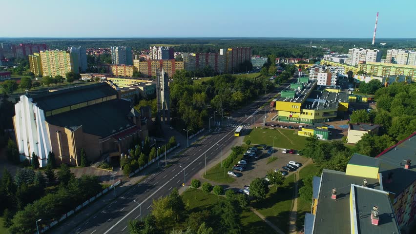 Street Church Lubin Kosciol Marii Kolbego Aerial View Poland