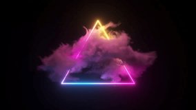 
3d render, abstract minimal background, pink blue neon triangular frame with copy space. Illuminated storm clouds inside the triangle, bright geometric shape. endless loop - Powered by Shutterstock - Get 15% off with code: PIKWIZARD15