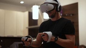 guy playing a game in virtual reality glasses