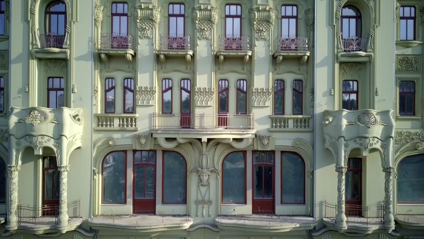 Baroque style sculptural decorations of vintage building Odessa Ukraine