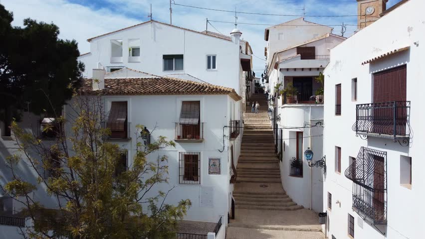 aerial view historic center Spanish City Of Altea On Mediterranean Costa Blanca 25 february 2023