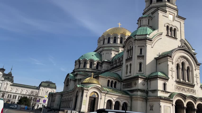 Iconic big church with gold on it. Clear sky.