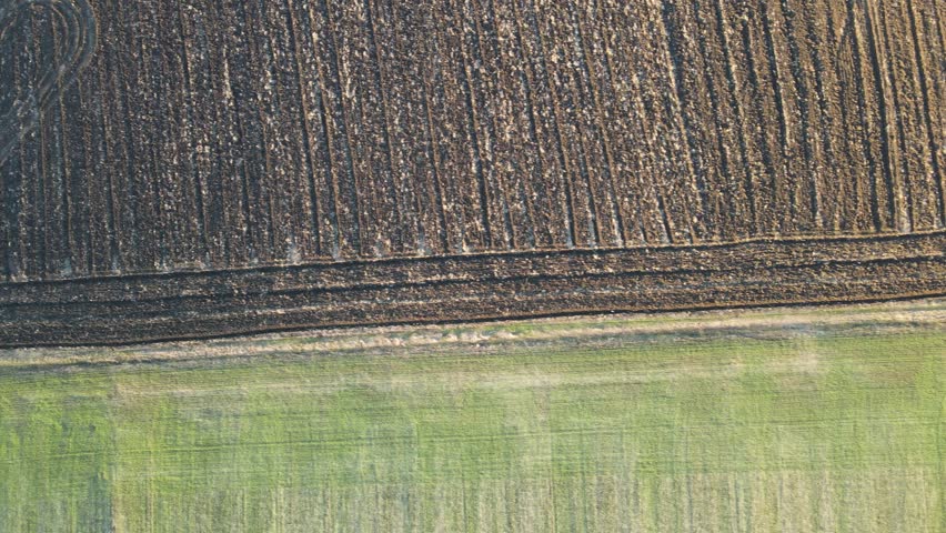 Aerial Sunset view of Rural land near Trakia (A1) motorway, Burgas Region, Bulgaria