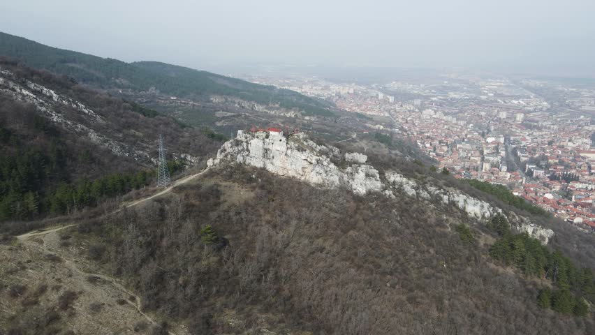 Aerial view of Saint Demetrius of Thessaloniki church near Asenovgrad, Plovdiv Region, Bulgaria