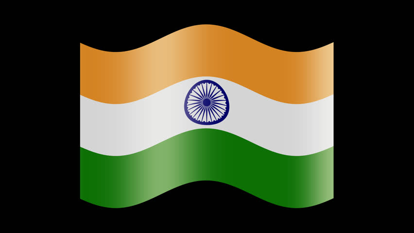 Animated india flag. Indian flag icon. The waving glossy banner of india. State patriotic banner. Design element, transparent, seamless loop