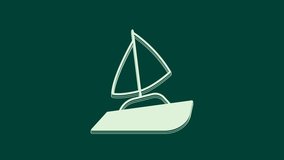 White Yacht sailboat or sailing ship icon isolated on green background. Sail boat marine cruise travel. 4K Video motion graphic animation.