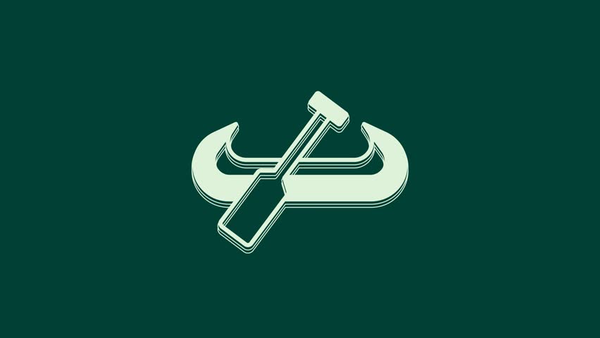 White Kayak and paddle icon isolated on green background. Kayak and canoe for fishing and tourism. Outdoor activities. 4K Video motion graphic animation.