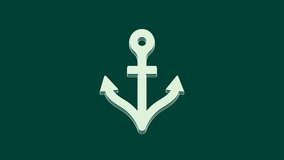 White Anchor icon isolated on green background. 4K Video motion graphic animation.