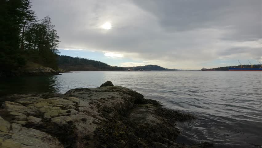 Scenic View on the Ocean Shore in Admiralty Point Park, Port Moody, British Columbia, Canada. Winter Season.