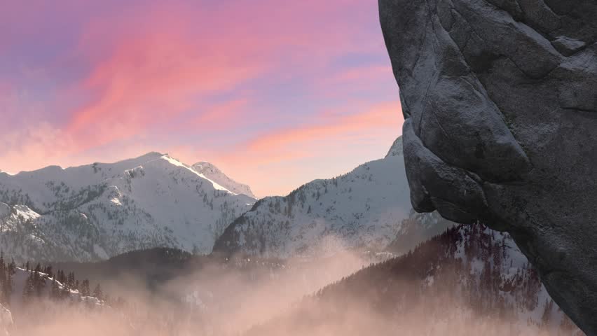 Rocky Mountain Peaks during golden sunrise sky. 3d Rendering Artwork. Aerial View Background. 3D Illustration. 3D Illustration. 3D Illustration