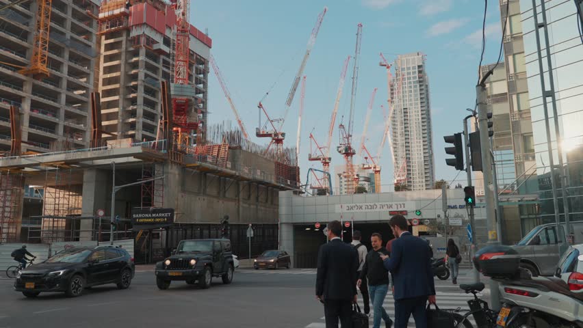 Tel Aviv, Israel, June 2022: Construction on unfinished building on the street 