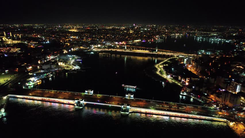 Turkey, Istanbul, Bosphorus at night. Bridges of Istanbul.