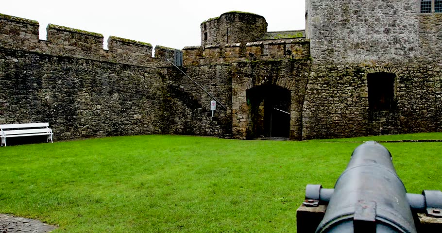 The internal courtyard at Cahir Castle in Tipperary Ireland showing the canon used in films like The Tudors etc.