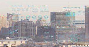 Animation of financial data processing over cityscape. Global networks, business, finances, computing and data processing concept digitally generated video. - Powered by Shutterstock - Get 15% off with code: PIKWIZARD15