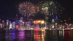 Chinese New Year fireworks at Victoria habour, Hong Kong, 4k - Powered by Shutterstock - Get 15% off with code: PIKWIZARD15