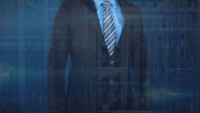 Animation of padlock and data processing over caucasian businessman and computer servers. Global online security, business, finances, computing and data processing concept digitally generated video. - Powered by Shutterstock - Get 15% off with code: PIKWIZARD15