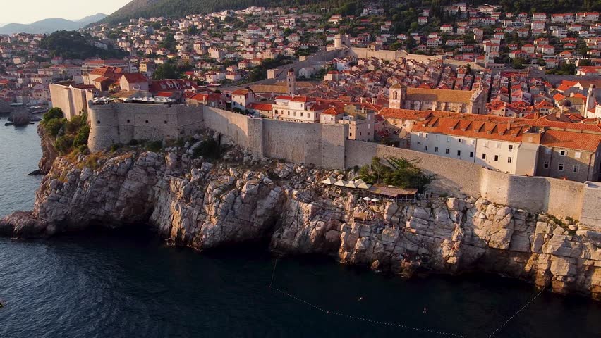 Side View Of The Beautiful City Of Dubrovnik Coastline, Mediterranean Sea, Croatia