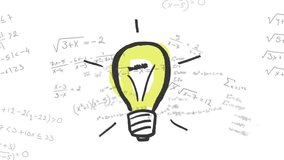 Animation of mathematical equations and data processing with light bulb over white background. Global science, learning, computing and data processing concept digitally generated video. - Powered by Shutterstock - Get 15% off with code: PIKWIZARD15