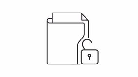 Animated file security linear icon. Secured information. Access to folder with information. Seamless loop HD video with alpha channel on transparent background. Outline motion graphic animation