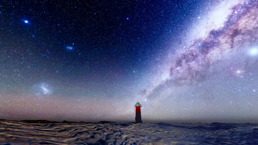 
sea lighthouse under the universe galaxy starry sky at night