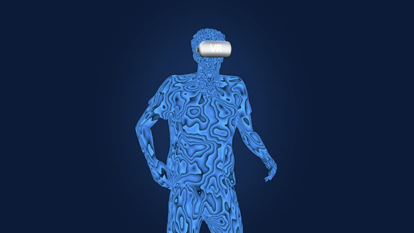3D rendered holographic human with Virtual reality headset looking around - wire frame human 3d model | Shutterstock HD Video #1101710793