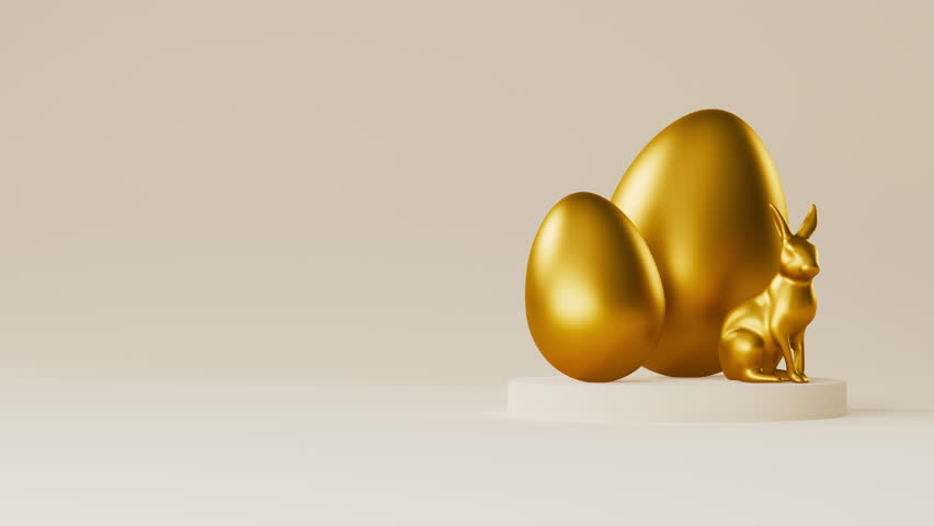 Rotating podium with golden eggs and golden rabbit. Easter loopable backdrop. 3d render | Shutterstock HD Video #1101711465