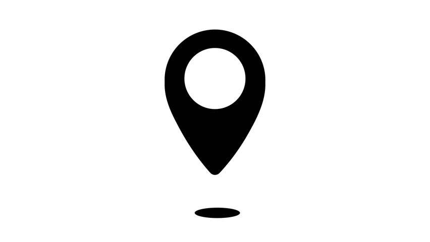 Geo tag, GPS Location, Pin, pointer icon white background. 2d micro animation, cartoon, illustration, vector, black and white, alpha channel. Web symbol.