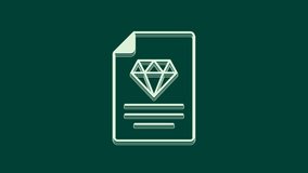 White Certificate of the diamond icon isolated on green background. 4K Video motion graphic animation.