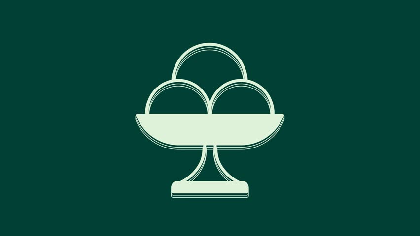 White Ice cream in the bowl icon isolated on green background. Sweet symbol. 4K Video motion graphic animation.