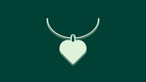 White Necklace with heart shaped pendant icon isolated on green background. Jewellery decoration. International Happy Women Day. 4K Video motion graphic animation.