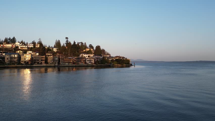 Gorgeous and slow drone footage over the water during late winter in Seattle, WA. 