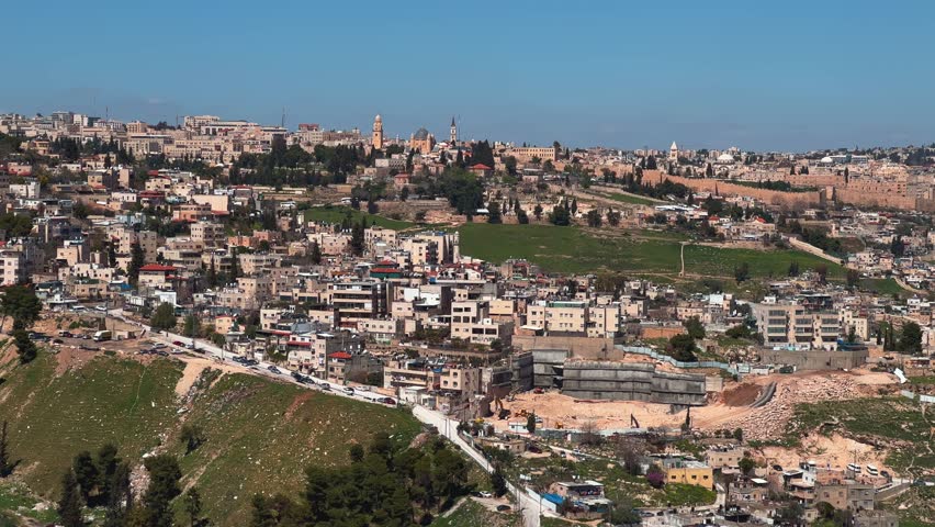 Jerusalem old city panoramic view, Israel, 4k