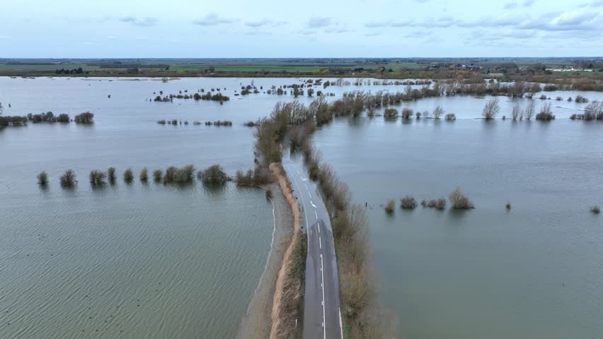 Aerial View of a Flooded Section of Road UK