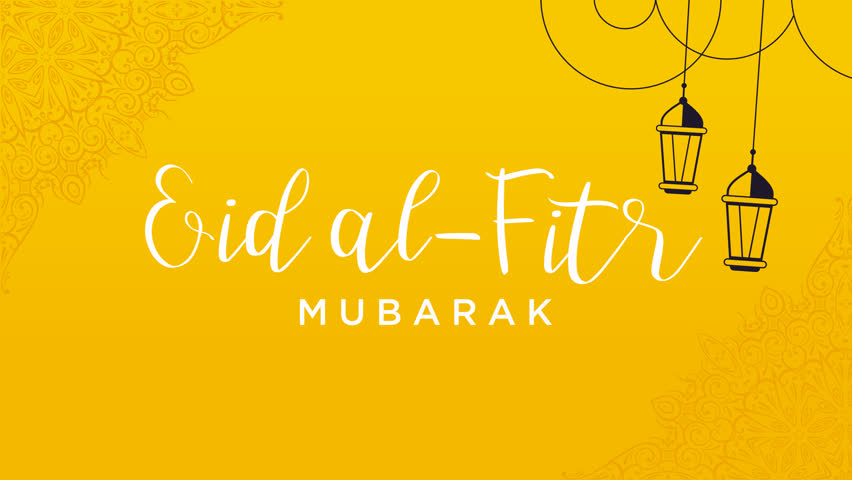 Eid al-Fitr Happy holiday written  on yellow  background with blinking stars and moon. Eid social media animated post video. | Shutterstock HD Video #1101721497