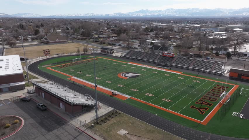 Flying over Murray City Spartans Football Field in Utah